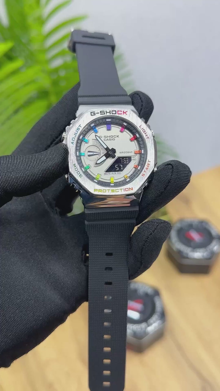 G SHOC_K GA 2100 STEEL & RAINBOW FACE