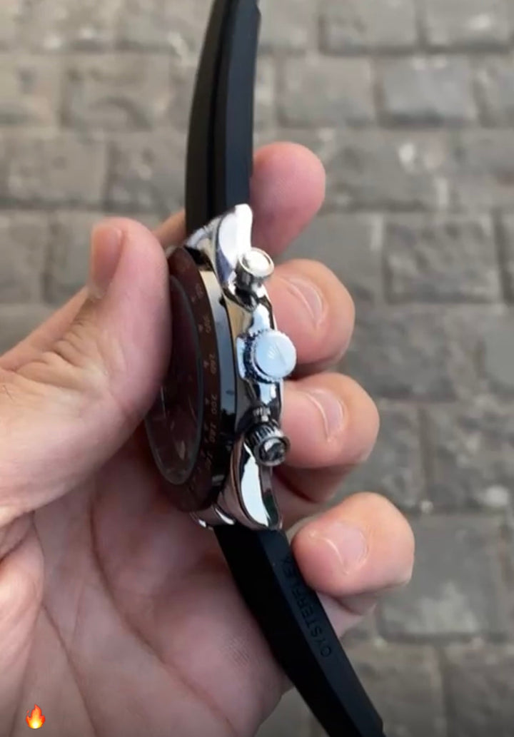 Black Dial Silver Case Silicon Strap Stylish Watch For Men