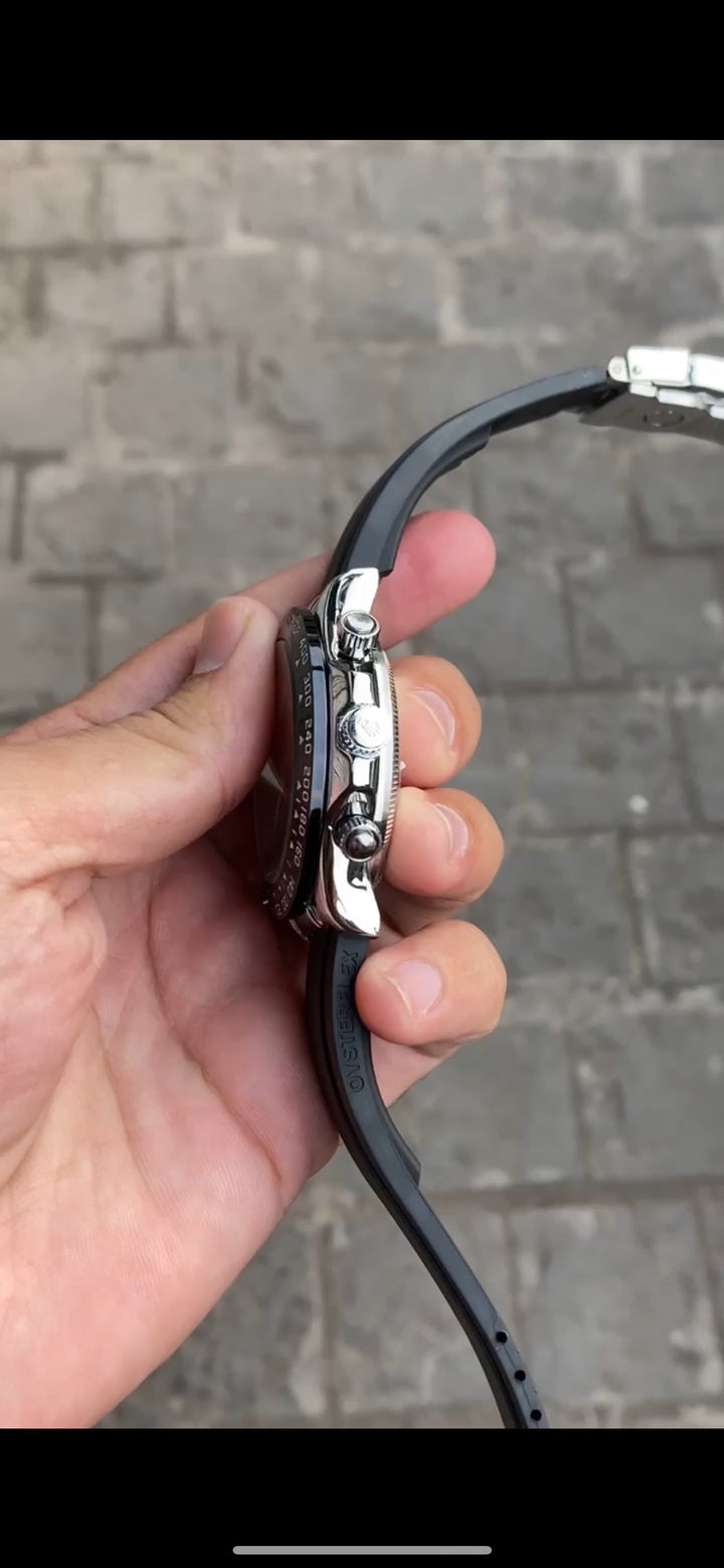 Grey Dial Black Case Silicon Strap Stylish Watch For Men