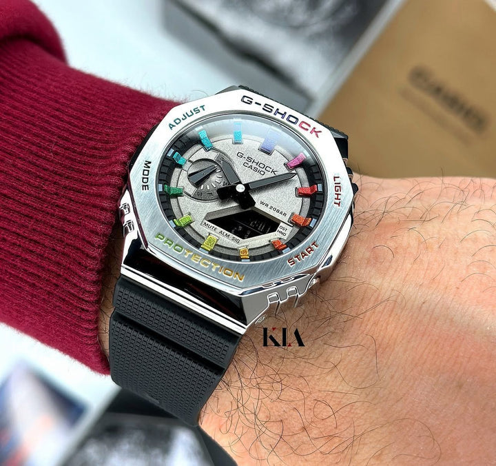 G SHOC_K GA 2100 STEEL & RAINBOW FACE