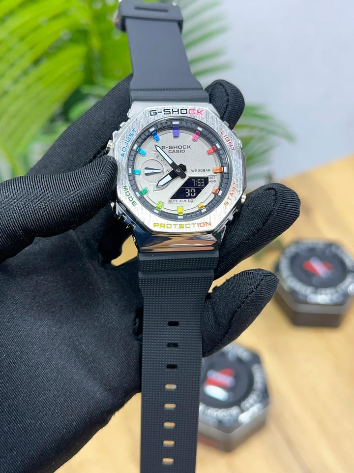 G SHOC_K GA 2100 STEEL & RAINBOW FACE