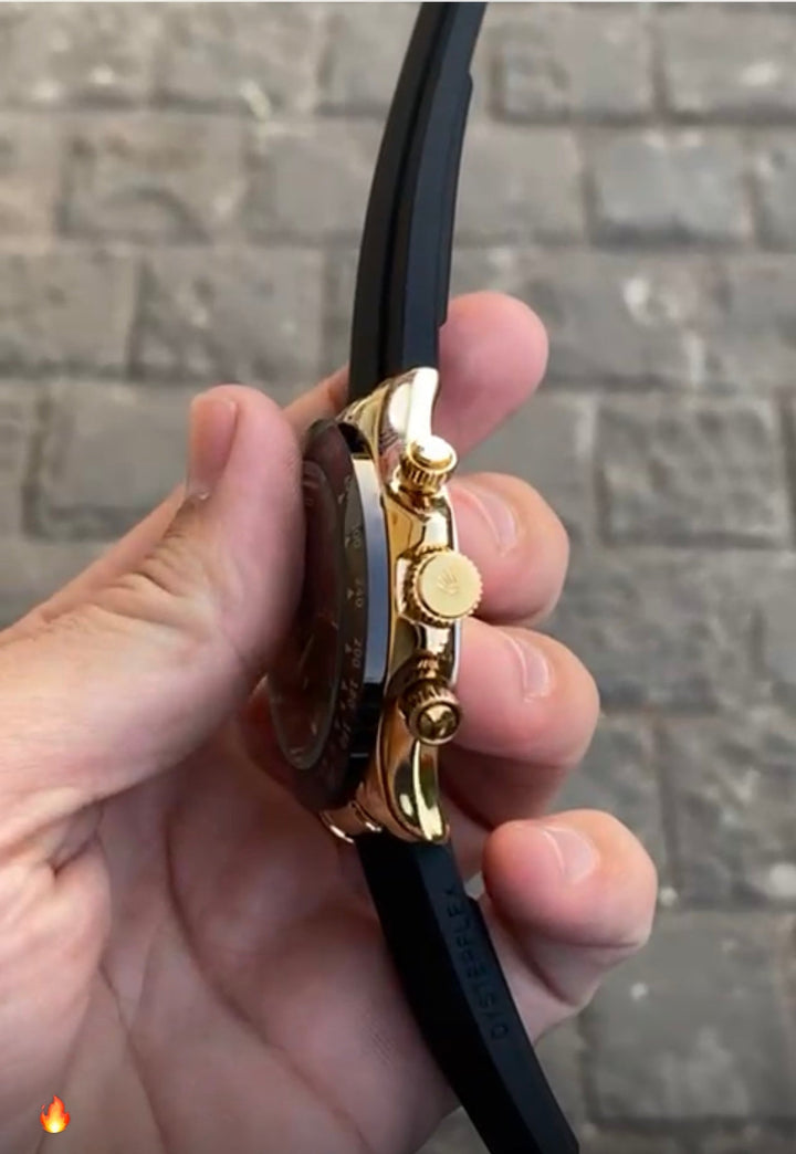 White Dial Gold Case Silicon Strap Stylish Watch For Men